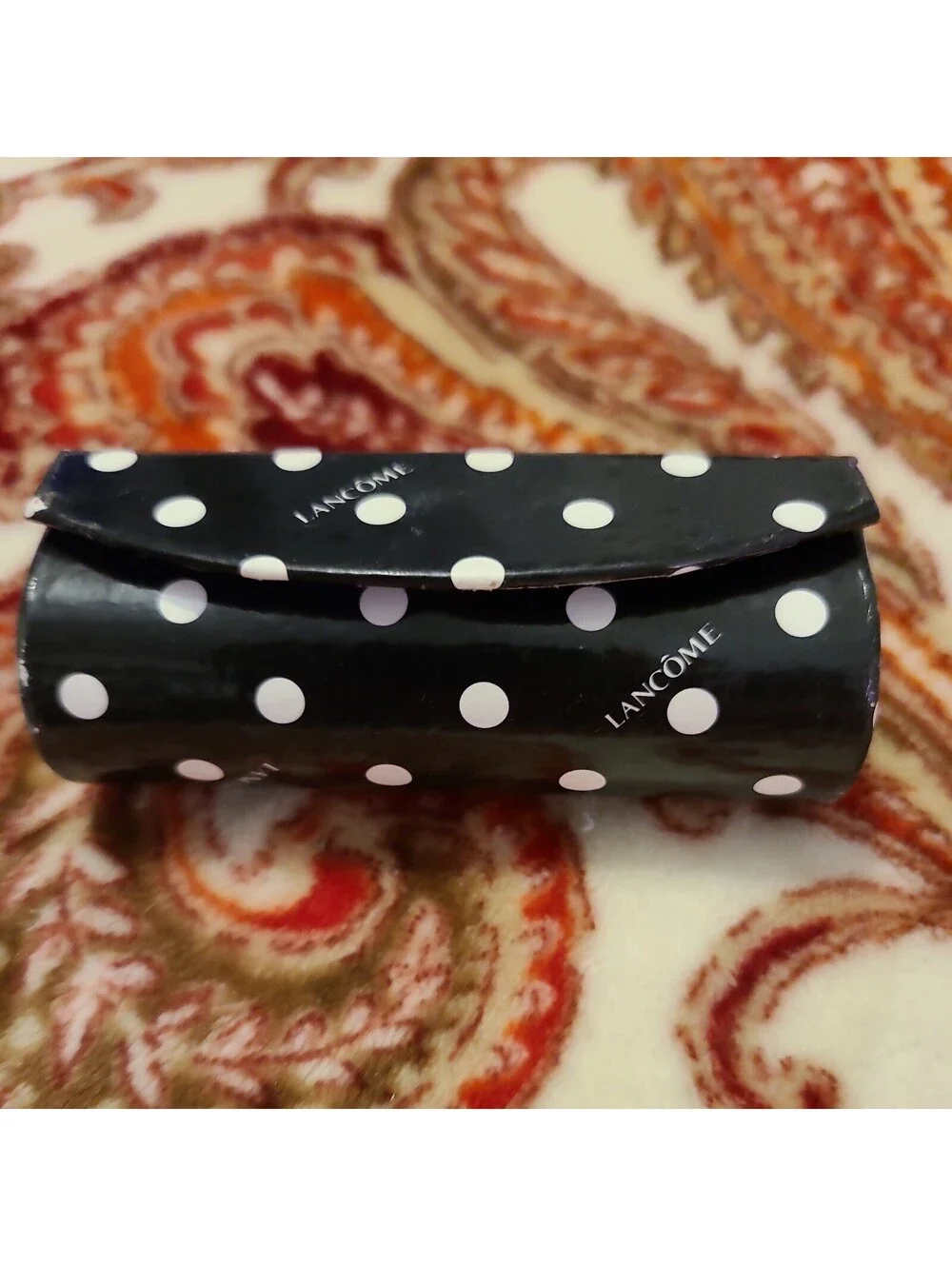 Vintage Lancôme Lipstick Case W/ Mirror,Black & White Branded Travel Holder